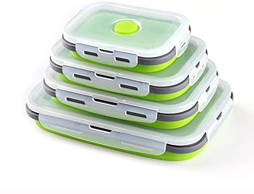 Faltbare Frischhalteboxen, Silikon Zusammenklappbaren Container 4 Stück, Faltbare Frischhaltedosen Faltbare Silikon Brotbox Bunt Flat Stacks klappbar Frischhaltedosen Faltbare Set
