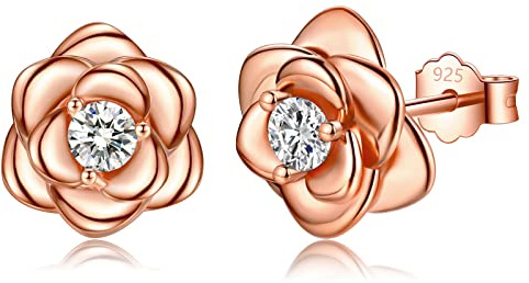 Sterling Silver Stud Earrings for Women, Silver Flower Cubic Zirconia Hypoallergenic Helix Cartilage Earrings Jewelry Gifts for Girls (Silver, Gold, Rose Gold)