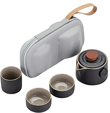 Service à thé de voyage, service à thé chinois Kung Fu de style chinois japonais traditionnel en céramique avec sac de thé portable pour la maison, le bureau, le camping