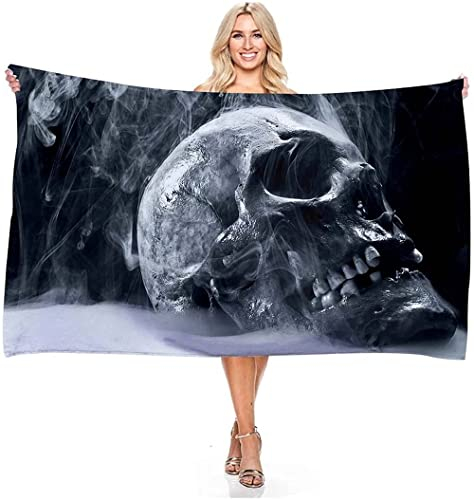 ESAAH Handtücher Mit Totenkopf Und Rose Motiv,Microfaser StrandtuchSaugfähig Schnelltrocknend Strandtücher,Schwarzer Skull Badetuch (A2,100x200cm)