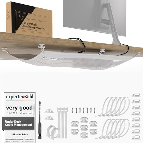 Bandeja Organizadora de Cables para Mesa de Escritorio - Ordena y Recoge Cables - Cable Management Desk Blanco Ultimate Setup®