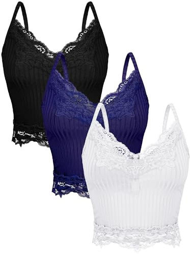 Bencailor Spetslinnen för kvinnor, camisole, spets, lappverk, croppad, toppar, grungestil, ribbstickad, stickade plagg, 3 st., Y2k, L