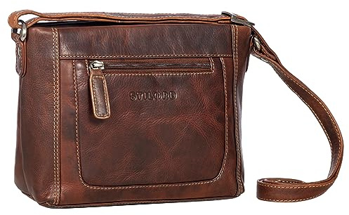 STILORD Julina Damen Handtasche zum Umhängen Cognac braun Echtleder mittelgroß für Shopping Freizeit, Party und City Vintage ideal als Leder-Tasche Umhängetasche und Alltagshandtasche