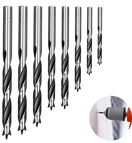 Dreipunkt-Schreinerbohrer Punktbohrer Set von 8 Bohrer-Bit-Set Brad Point Holzbohrer Set Holzbearbeitung Brad Point Bit Set 3 Punkt Holzbearbeitungsbohrer für alle Arten von Holz (Metallic-Farbe, 8
