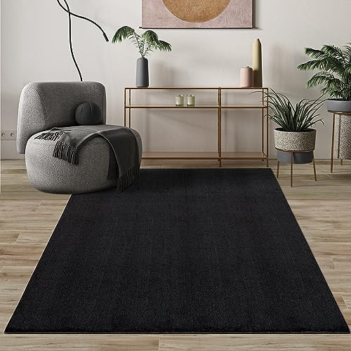 Mia's Teppiche Comfort, Alfombra Moderna de Pelo Corto y Suave, Antideslizante, Lavable hasta 30 Grados, súper Suave, Aspecto de Piel, Negro, 80 x 150 cm