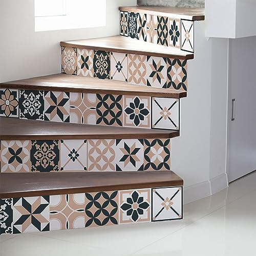 Ambiance - Adhesivo decorativo para escaleras de azulejos de cemento (2 tiras de 15 x 105 cm)