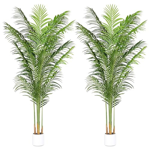 ProDeco Artificial Palm Tree for Home Decor Indoor 6.6Ft Large Tall Fake Plants Faux Tropical Areca Palm Silk Floor Plant in Pot Living Room Office Garden Decoration Housewarming Gift (2, 6.6 Feet)