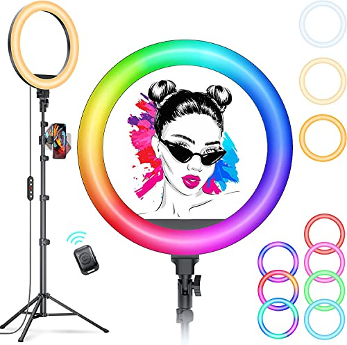 Kaiess 10.2 Selfie Ring Light with 65 Adjustable Tripod Stand | Phone Holder for Live Stream/Makeup, Upgraded Dimmable LED Ringlight for Tiktok/YouTube/Zoom Meeting/Photography (rgb)