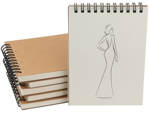 PUCSIQ Lot de 6 carnets de croquis A6 - Papier à dessin - Format portrait - Format A6 - Spirale - 160 g/m² - Papier kraft vierge - Pour notes, dessins - 30 feuilles/60 pages