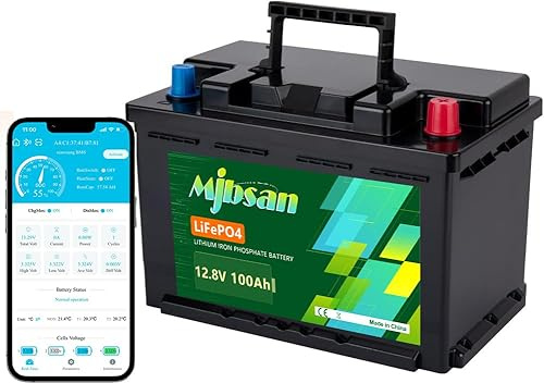 Mjbsan 12V 100Ah Deep Cycle LiFePO4 Batterie, 100A BMS, 4000-8000 Zyklen, max 1280W Leistung, perfekter Ersatz für Blei-Säure Batterien für Wohnwagen, Camping, Solar Home Systeme, Boote