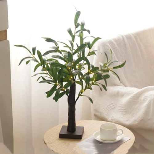 55cm Olivenblatt Baum-Licht für Tischplatte Mini Leuchtbaum Bonsai Baum mit künstlichen Olivenblättern und 30 warmweißen LED für Kamin Schlafzimmer Zuhause Party Hochzeit Weihnachtsdekoration