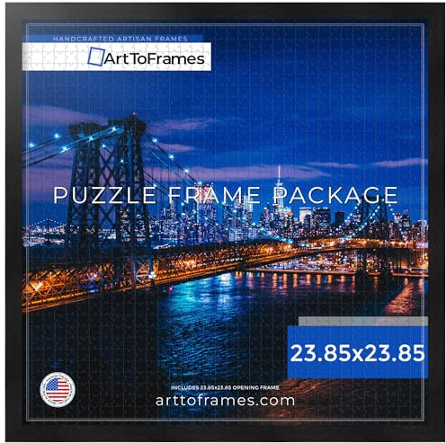 ArtToFrames 23.85x23.85 INCH / 60.6x60.6 CM Black Frame for 1000 piece Puzzles.This 1.00 Inch Custom Wood Puzzle Frame is Woodgrain Black Shadowbox 2.5 inch Tall - Comes with Economy Acrylic (Puzzle5141-23.85x23.85)