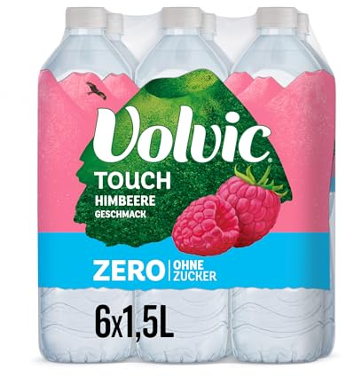 Volvic Touch Zero Himbeergeschmack – Erfrischungsgetränk aus natürlichem Mineralwasser Volvic mit Himbeergeschmack – Ganz ohne Zucker, künstliche Süßstoffe und ohne Konservierungsstoffe – 6 x 1,5 l