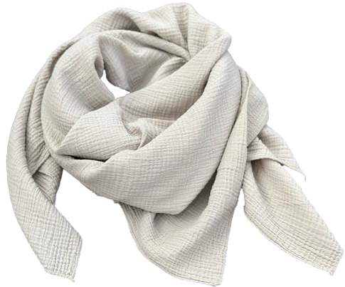 Seaside No.64 - XXL Musselintuch mit gesäumten Rändern - Quadratischer Schal in 140x140 cm - 100% Baumwolle, angenehmes Tragegefühl - tolle Farben für jedes Outfit, jede Jahreszeit (greige)