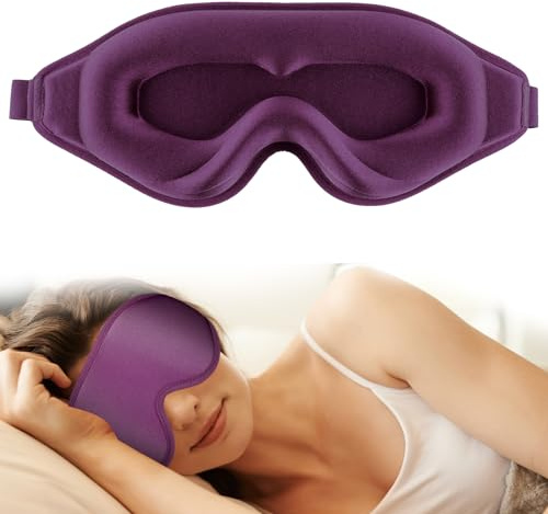 WLLHYF Silke sovmask, 3D-stereo djup sömn ögonmask bekväm justerbar söt blockera ut ljus ögonskydd för män och kvinnor hela natten sömn (lila)