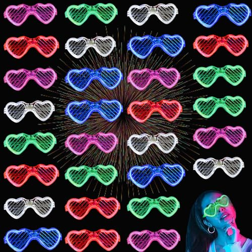 MODOAO Blinkende Partybrillen, 30 Stück, Neon-LED-Brillen, 5 Farben, LED-Beleuchtung, Sonnenbrille, 3 Lichtmodi, Partyzubehör, für Weihnachten, Halloween, wilde Clubbing, Geburtstagsparty
