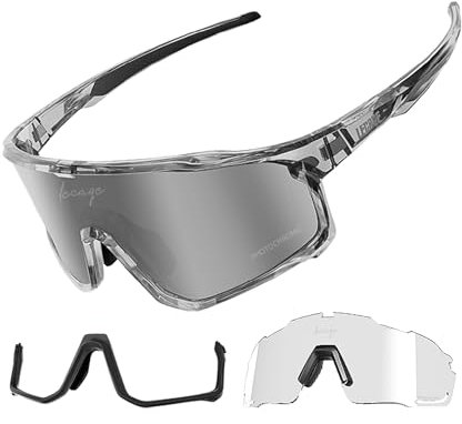 LECAGE Selbsttönend Fahrradbrille Herren Damen Sportbrille mit Polarisierte Wechselgläser Schnelle Brille UV400-Schutz TR90 Rahmen Sport Sonnenbrille (Grau)