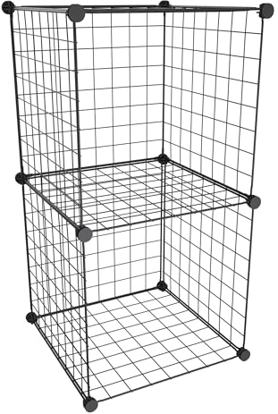 Aigentlich Gitterwürfel-Regal 2 Fächer Madrid, Drahtwürfel Metall Schwarz H74 x B38,5 x T38,5 cm, Verkaufsregal Büroregal erweiterbar, Verkaufswand Steckgittersystem einfacher Aufbau, Warenpräsenter