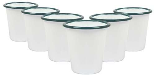 Argon Tableware Enamel Tumblers - 300ml - Green - Set of 6 Metal Drinking Cup Teacup Coffee Tumbler Set Hot, Cold Drinks Cups for Home, Kitchen, Dining, Travel, Camping, Hiking & Outdoor Use