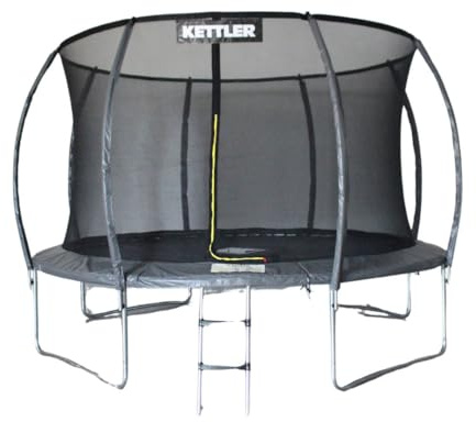 KETTLER Outdoor Trampolin Jump 365 I Gartentrampolin mit Sicherheitsnetz I Wetterfestes Familien-Trampolin mit Schutzrandabdeckung und Leiter I Durchmesser 365cm (Grau)