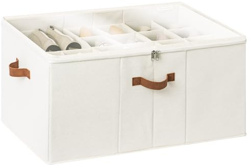 StorageWorks Schuhorganizer für Schrank, extragroße Schuhaufbewahrung Platzsparend für bis zu 24 Paar, Stoff Schuhaufbewahrungsbox mit Deckel, faltbare Schuhkiste für Sportschuhe, beige