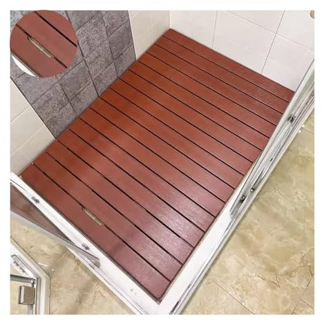 QWEASDF Holz Dusche Bad Matte Robust Dauerhaft rutschfest Quadrat Lattenrost Design Fußboden Matten Leicht zu Reinigen，Holzimitat (PS)，Hygienisch, feuchtigkeitsbeständig(A,W75xL95cm/W30xL37in)