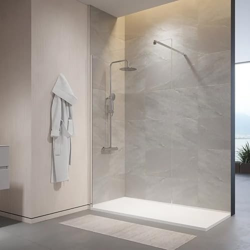 Box Doccia Walk-In 120 cm Altezza 200cm Parete Fissa Vetro Temperato Trasparente da 10mm con Trattamento Anticalcare Braccio Telescopico SUS304 Profili Alluminio Cromato