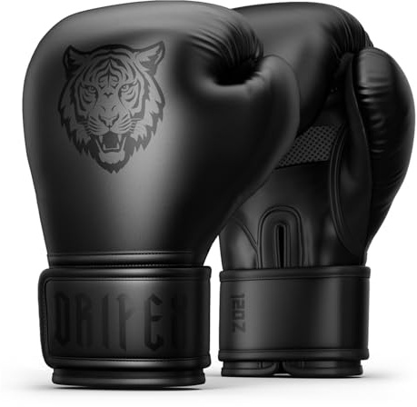 Dripex Guantes de Boxeo, Guantes de Cuero para Entrenamiento de Boxeo, Guantes de Muay Thai Kickboxing MMA, Boxing Gloves para Hombres Mujeres Adultos y Jóvenes, Negro (12 oz)