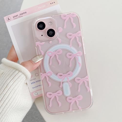 UEEBAI Magnetisch Hülle für iPhone 11, Niedliche Silikon Tansparent Handyhülle mit Schleife Schutzhülle mit Kabelloses Laden, Weiche Bumper Cover Case für Frauen Mädchen, Rosa