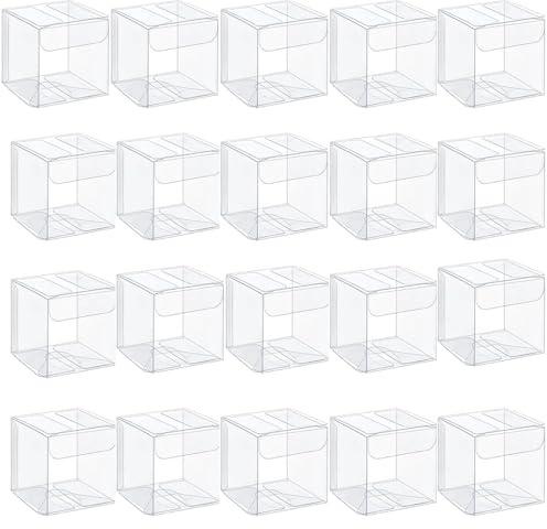 HoAhaMaya 20-Stück Mini transparente Geschenkbox, faltbare Kunststoff quadratische Box, transparente PET-Box, Würfel, Schokolade Süßigkeiten Box, Hochzeit, Party, Geburtstag, Weihnachtsgeschenkbox