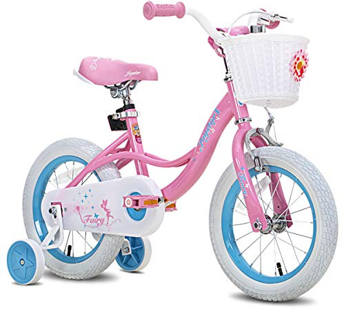 JOYSTAR 16 tums barncykel för flickor i åldern 5–7 år, 16 tums barncykel med stödhjul för barn i åldern 3–5 år, rosa
