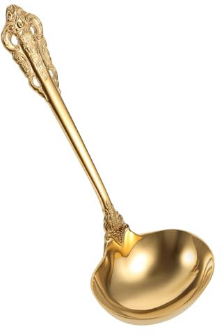 DINHEAROM Louche Acier Inoxydable Doré Style Palais Manche Ergonomique Pour Servir Soupe Ustensile De Cuisine Résistant Et Facile à Nettoyer