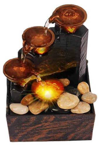 Tabletop Fountain with Lights and Pebbles, USB or Battery Powered Mini Water Fountains with Water Sound for Table Office Home Bedroom/6.7x4.4x3.6