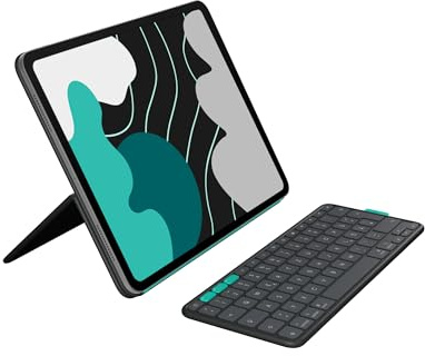 Logitech Flip Folio, custodia con tastiera per iPad Pro (M4) e iPad Air da 13 pollici (M2 e M3)(2024, 2025) -Custodia protettiva e ripiegabile, più tastiera multi dispositivo Bluetooth -Grafite,QWERTZ
