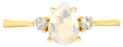 Mesnt 14K Gelbgold Damen Goldring 585 Echtgold mit Birnenform Mondstein und Moissanit, Größe 51 (16.2)