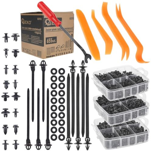 BSD Juego completo de clips y espárragos para vehículos con extractores - 655 piezas profesionales.