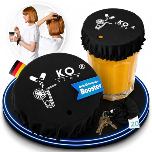 Ko Stop - Ko Tropfen Schutz Getränkeabdeckung 4in1 Multifunktionales Haarband als Armband mit Geldfach & Schlüsselanhänger, Drinkcover für Party & Festival