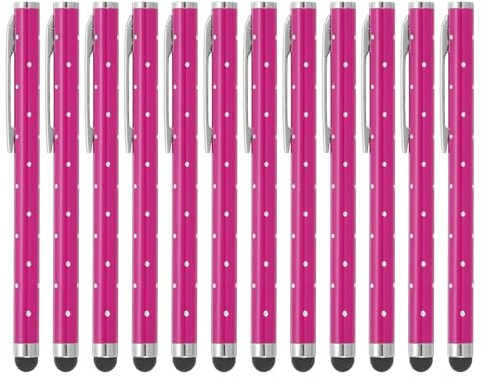 PATIKIL Penna Stilo Per Schermi Touch 12 Pezzi Stilo Universale Ad Alta Precisione Con Cristalli Penna Capacitiva metallo Per Dispositivi Touchscreen Telefoni Tablet Laptop Rosso Rosa