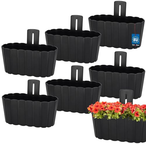 KOTARBAU® Blumenkasten für Balkon, 28x14x13 cm, Balkonkasten, Wandampel | Blumentopf Wand, Blumenkasten für Fensterbank außen, Pflanzkasten, Hängetopf, Balkonkästen Kunststoff, Anthrazit, 6er Set