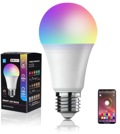 AETPI Smart Bulb E27 WiFi Light 15W LED Screw Bulbs RGB Colour Changing Dimmable Compatible with Alexa Google Home APP Remote Control Convenience Energy Saving Long Lifespan No Hub Required