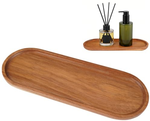 Oval Tablett Holz 29 × 10.5 × 1.6 cm, Badezimmerkosmetik Deko Tablett, Küche Serviertablett Holz, Holztablett Deko, Holztablett Klein für Desserts, Pflanzen, Geschirr, Kosmetika, Badezimmerzubehör