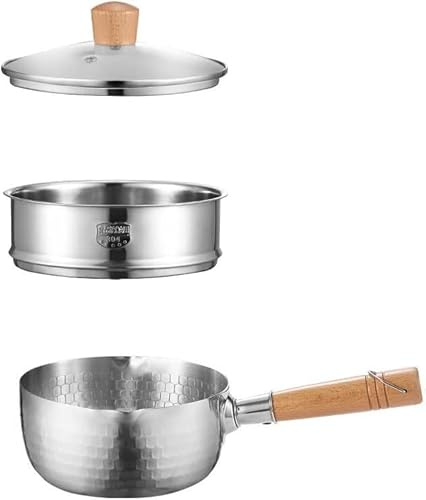 Sartén Yukihira de acero inoxidable, cacerola antiadherente con vaporera y mango de madera, ideal para cocinar leche, fideos y ramen