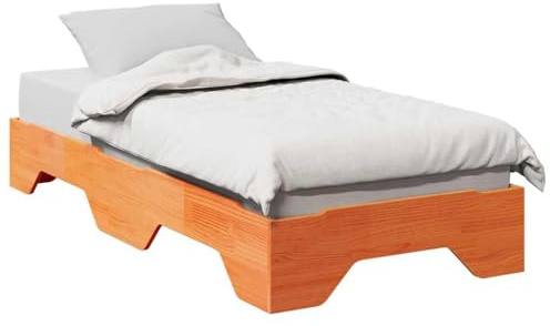Hoopleep Lit empilable en bois de pin massif marron cire, 90 x 190 cm, lit simple peu encombrant pour chambre à coucher, chambre d'amis, chambre d'adolescent, cadre de lit robuste avec sommier à