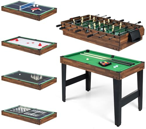 GYMAX 10 in 1 Multi Game Table, Combo Games Table Set with Foosball, Air Hockey, Pool, Ping Pong, Shuffleboard, Bowling, Chess, Checkers and Backgammon, Complete Accessories for Family Adult Party Gat