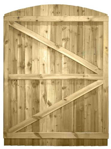 Bespoke Arch Top Wooden Garden Gate, 6ft x 4.5ft Feather Edge Fully Framed | Up to 180cm High x 135cm Wide, Made to Measure, Heavy Duty, Pressure Treated, Pedestrian Rear Gate Entry, Side Gate Entrance
