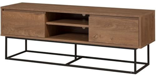 HOMIFAB Meuble TV 2 tiroirs 2 niches Effet Noyer 140 cm - Nerio