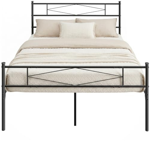 HOMCOM 4ft6 Double Bed Frame with Headboard and Footboard, Metal, Black | Platform Bed Frame, 32 cm Underbed Storage, Steel Slat Support, Noise-Free, No Box Spring Needed, Easy Assembly