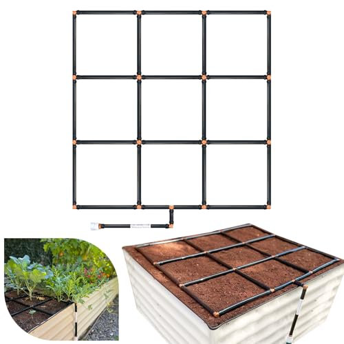 Garden Grid Watering System | Preassembled Drip Irrigation, Soaker Hose & Sprayer Style kit, in one | Raised Beds, Planters, Containers, Square Foot Gardening - 3x3 (33.5x33.5)