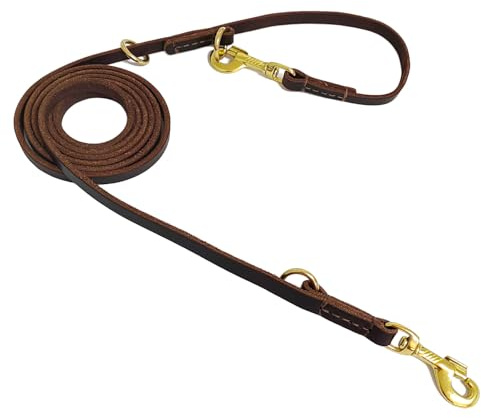LWBMG Multi Function Leather Dog Leash 8ft Genuine Leather Leash for Dogs Hands Free Pet Leashes Double Ended Pet Training Leashes for Small Medium Large Dogs