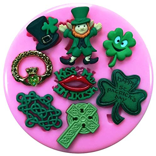 Fairie Blessings Moule en silicone pour décoration de gâteaux Motif Leprechaun à quatre feuilles Claddagh croix celtique
